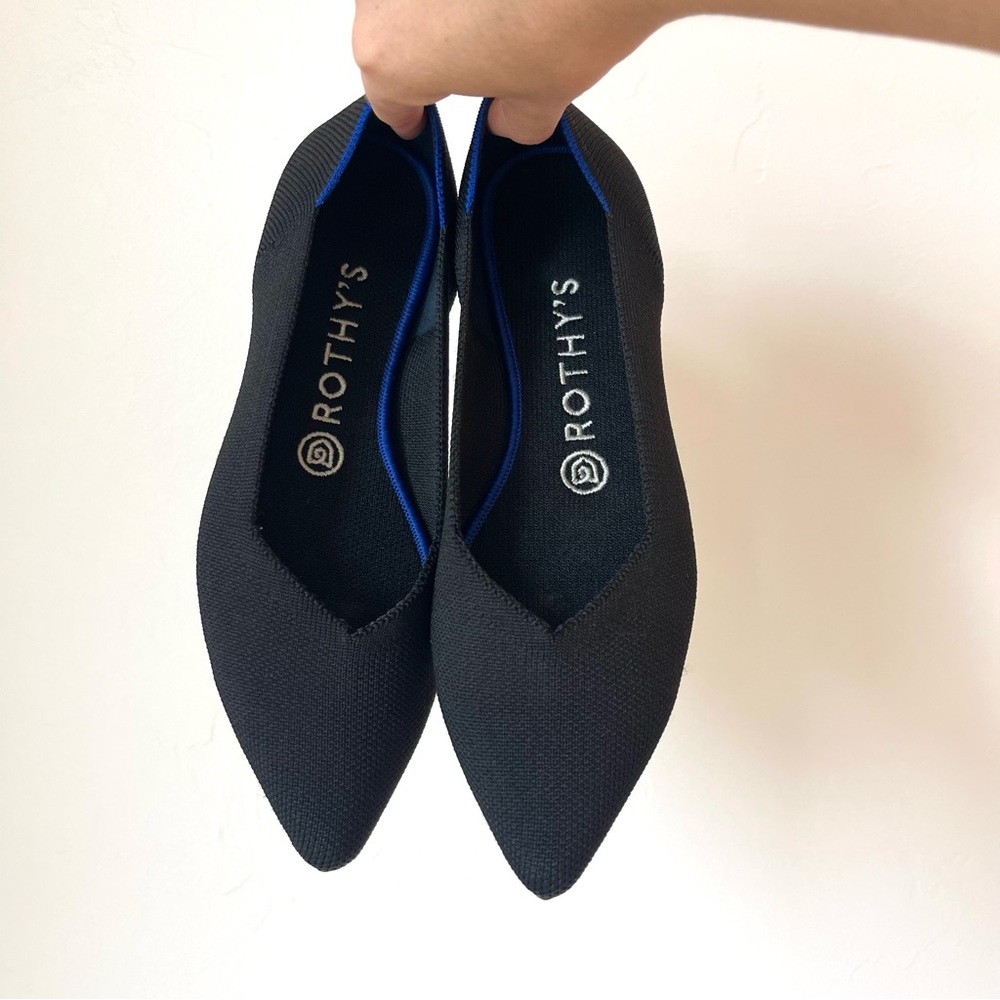 Rothy’s The Point Solid Black Knit Ballet Flats Minimalist Business Shoes 7.5